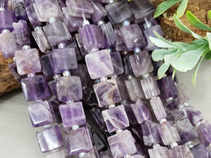 Amethyst - Groove Tile Gemstones - 10mm - 7.5" Strand