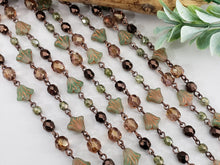 Load image into Gallery viewer, Seafoam Lily Flower Copper Fire-Polished Mix Czech Beaded Chain - 1ft.
