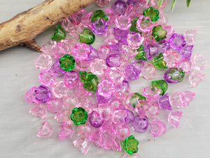 Purple Pink Green - Acrylic Bell Flower Mix - 10mm - 50pcs