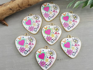 "Chill " Enamel Print Heart Charm - 25mm - 2pcs