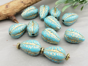 Turquoise Gold Swirl Wash - Lucite Melon Teardrops - 18x10mm - 8pcs