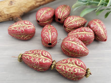 Load image into Gallery viewer, Coral Red Gold Swirl Melon Teardrops - 18x10mm - 8pcs
