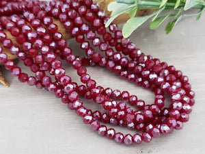 Red Wine Silver Luster Faceted Crystals - 4mm - 14" Strand/Loose