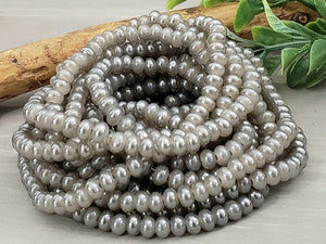 Stone Grey Shimmer - Smooth Glass Rondelle - 4mm - 15" Strand