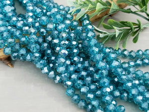 Teal - Silver Luster Faceted Crystals  - 8x6mm - 16" Strand