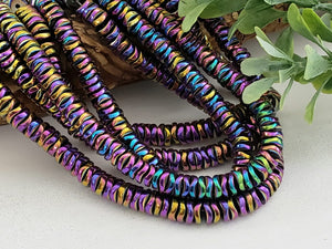 Purple Rainbow - Wavy Hematite Disk - 6mm - 15.5" Strand