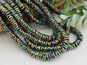 Metallic Rainbow - Wavy Hematite Disk - 6mm - 15.5" Strand