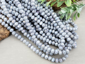 Stone Grey - AB Silver Luster Crystals - 6x4mm - 15" Strand