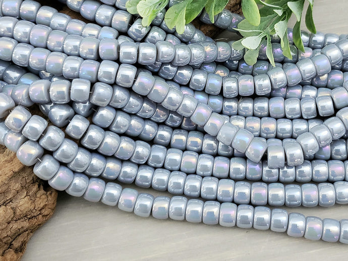 Mystic Steel Grey - Cylinder Glass Beads - 8x6mm - 30pcs/Loose