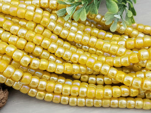 Mystic Tuscany Yellow - Cylinder Glass Beads - 8x6mm - 30pcs/Loose