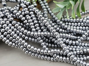 Silver Shimmer - Smooth Glass Rondelle - 4mm - 15" Strand