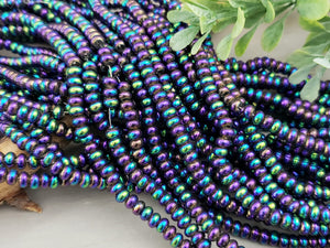 Peacock Shimmer - Smooth Glass Rondelle - 4mm - 15" Strand