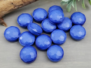 Sapphire Blue - Faceted Flower Lampwork Glass Coin - 15mm - 5pcs