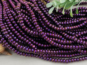 Purple Shimmer - Smooth Glass Rondelle - 4mm - 15" Strand