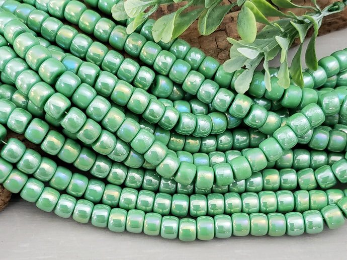 Mystic Green - Cylinder Glass Beads - 8x6mm - 30pcs/Loose