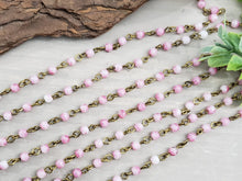 Load image into Gallery viewer, Pink Quartz Druks - Antique Gold Czech Chain - 4mm - 12&quot;/1 ft
