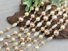 Load image into Gallery viewer, Neutral Pearl Mix - Beaded Czech Silver Plated Chain - 6-8mm - 12&quot;/1 ft
