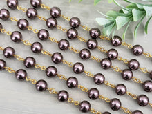 Charger l&#39;image dans la galerie, Burgundy 5810 Swarovski Pearl - Gold Plated Chain - 8mm - 12&quot;/1 ft
