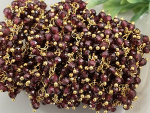 Natural Faceted Garnet  - E-Coated Brass Dangle Chain - 2.5-3.5mm - 6"inch