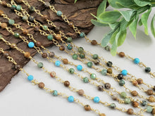 Load image into Gallery viewer, Natural Hubei Turquoise - E-Coated Brass Faceted Gemstone Chain - 3-3.5mm - 12&quot;/1ft
