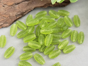 Textured Olivine Rice Czech Beads - 10x5mm - 15pcs