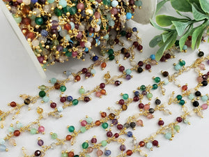 Multi Faceted Gemstone - E-Coated Brass Dangle Chain - 3.5-4mm - 6" inch