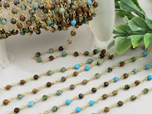 Load image into Gallery viewer, Natural Hubei Turquoise - E-Coated Brass Faceted Gemstone Chain - 3-3.5mm - 12&quot;/1ft
