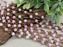 Load image into Gallery viewer, Pink Quartz Druks - Antique Gold Czech Chain - 4mm - 12&quot;/1 ft
