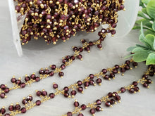 Load image into Gallery viewer, Natural Faceted Garnet  - E-Coated Brass Dangle Chain - 2.5-3.5mm - 6&quot;inch
