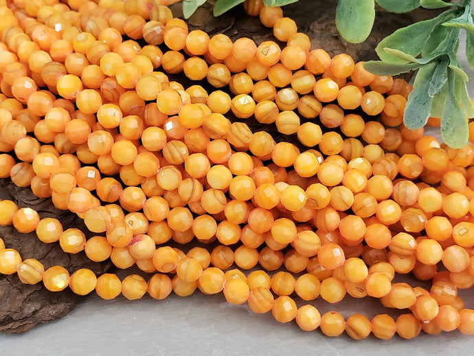 Vivid Orange Faceted Shell Beads - 4mm - 15