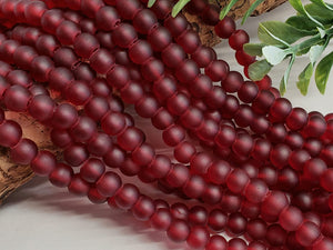 Muted Red Frosted Glass Beads - 6mm - 10"Strand