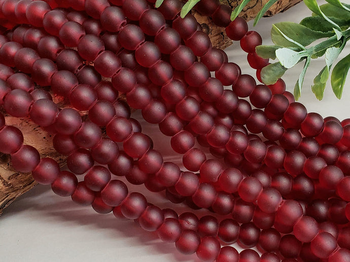 Muted Red Frosted Glass Beads - 6mm - 10