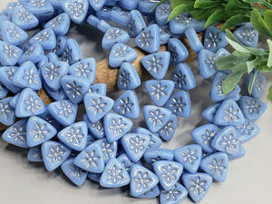 Periwinkle Blue Silver Daisy Flower Wash - Triangle Czech Beads - 10mm - 12pcs