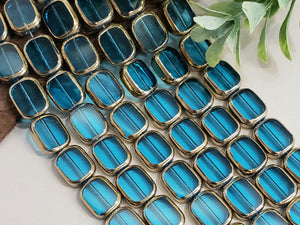 Aqua Square w/Bronze Edge Crystal - 10x8mm - 6.5" Strand