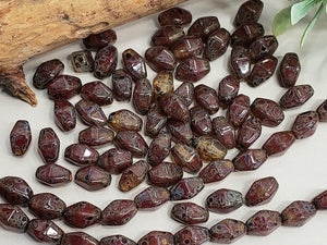 Aged Garnet Amber Picasso - Czech Bicone - 8x6mm - 12" Strand/40pcs Loose