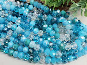 Aqua Blue Crystal Rondelle Mix - 8x6mm - 14"Strand