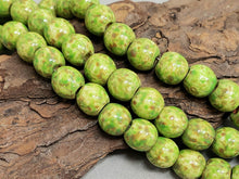 Load image into Gallery viewer, Moss  - Large Hole Aged Picasso Czech Druks - 8mm - 6&quot; Strand/20pcs
