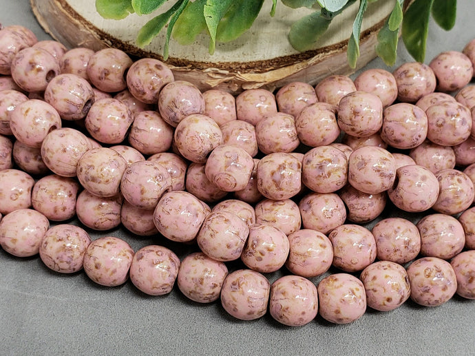 Soft Pink - Large Hole Aged Picasso Czech Druks - 8mm - 6