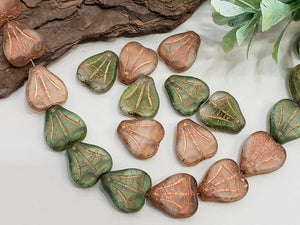 Forest Green Copper - Czech Heart Leaf Mix - 14mm - 12pcs