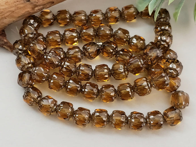 Honey Brown Silver Edge - Czech Cathedral Beads - 6mm - 5