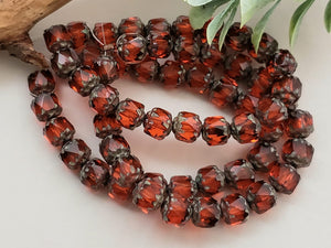 Burnt Orange Picasso Edge - Czech Cathedral Beads - 6mm - 5" Str/20pcs