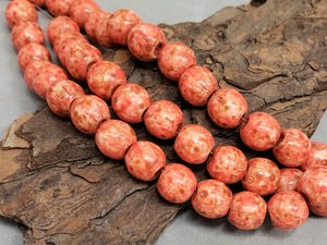 Papaya - Large Hole Aged Picasso Czech Druks - 8mm - 6" Strand/20pcs