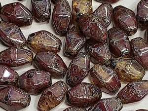 Aged Garnet Amber Picasso - Czech Bicone - 8x6mm - 12" Strand/40pcs Loose