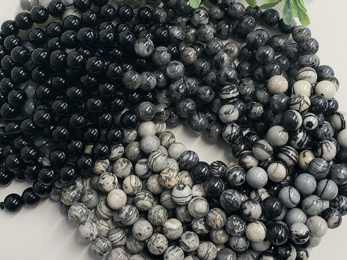 Grey Mix - Natural Gemstone Beads - 8mm - 16