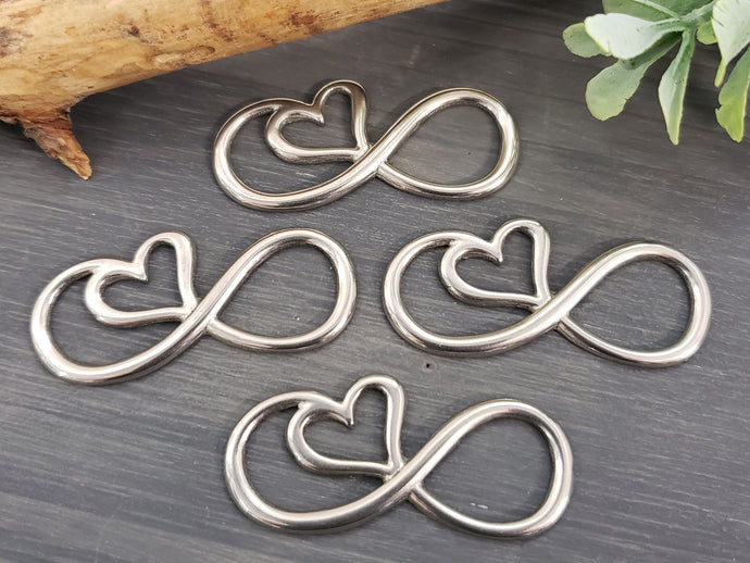 Silver Stainless Steel Infinity Heart Link/Connector - 40mm - 1pc