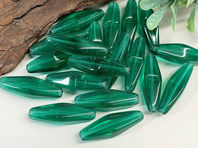 Teal Green - Elongated Czech Lanterns - 24x9mm - 10pcs