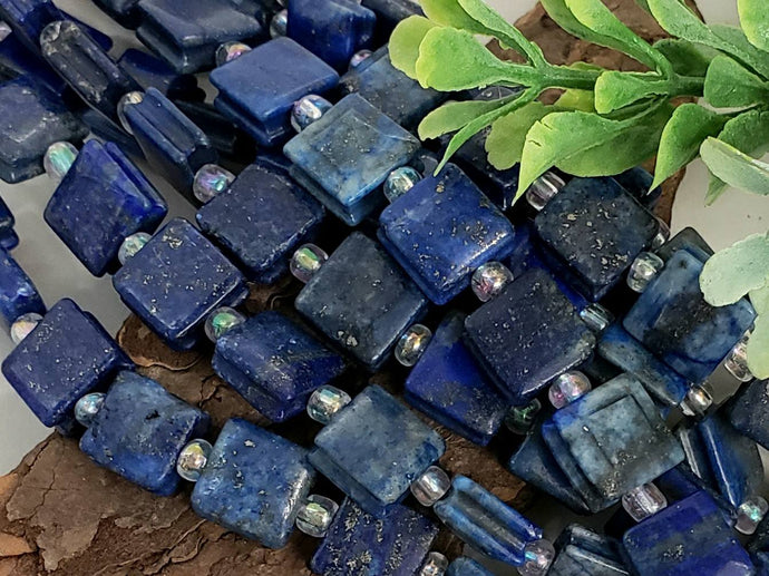 Lapis Lazuli  - Groove Tile Gemstones - 10mm - 7.5