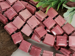 Rhodanite - Groove Tile Gemstones - 10mm - 7.5" Strand