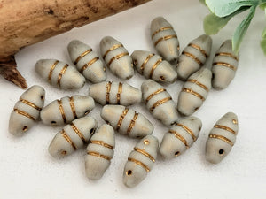 2 Hole Taupe Stripe Gold Wash - Czech Beads - 14x6mm - 6pcs