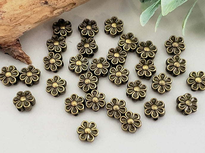 Antique Bronze Daisy Spacer Beads - 6mm - 10pcs